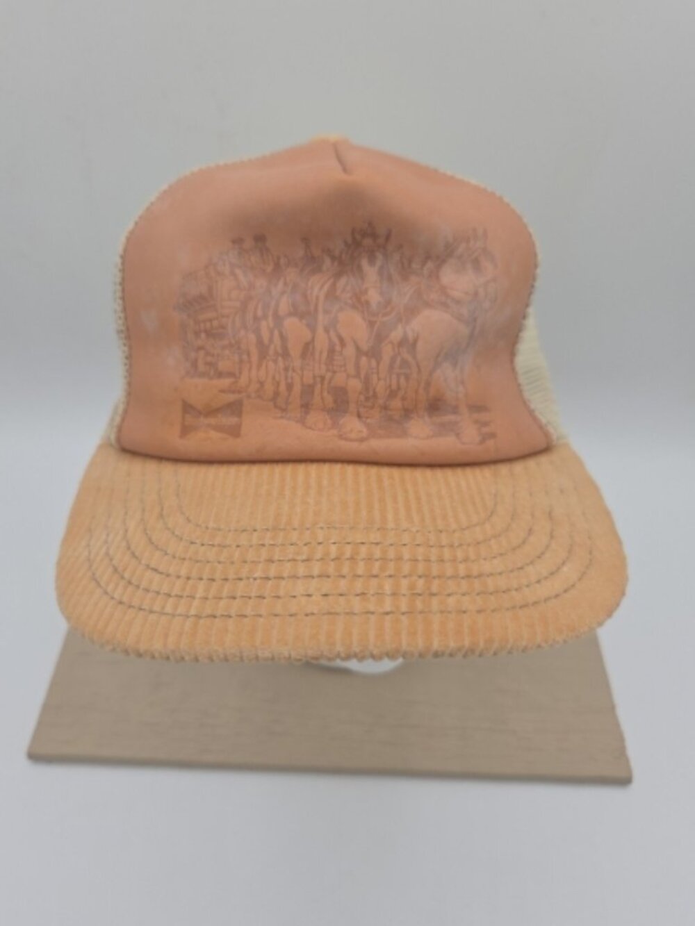 Vintage Budweiser Clydesdales Leather & Corduroy Trucker Hat Cap